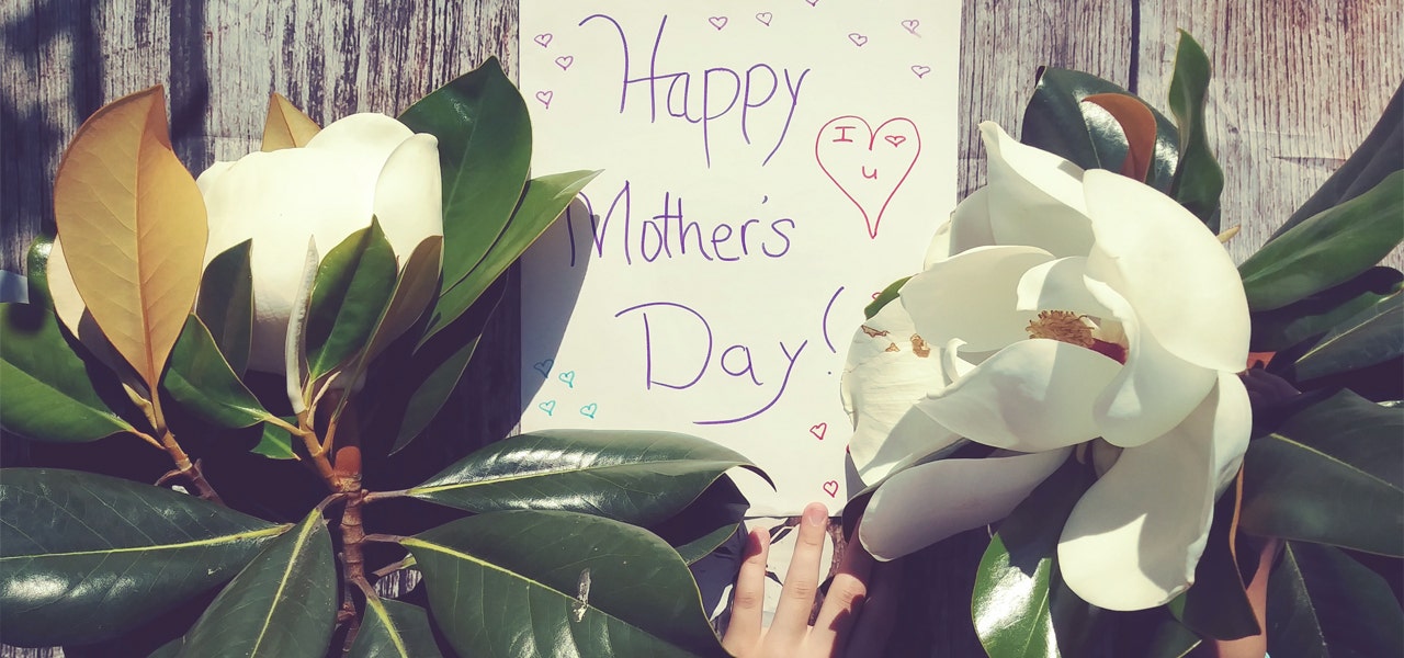Homemade Mother's Day card with fresh flowers