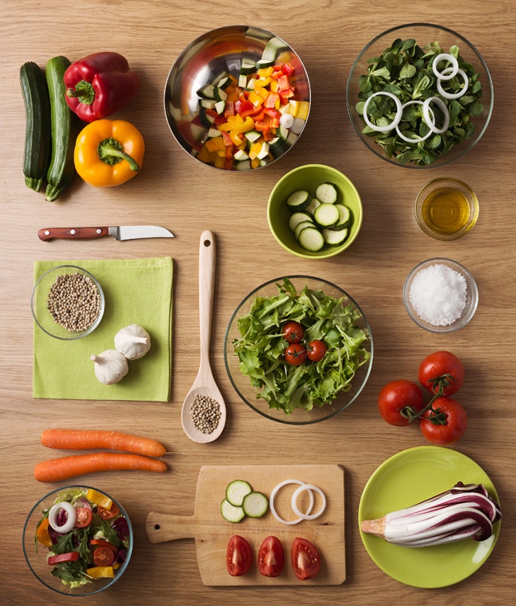 organic produce with utensils