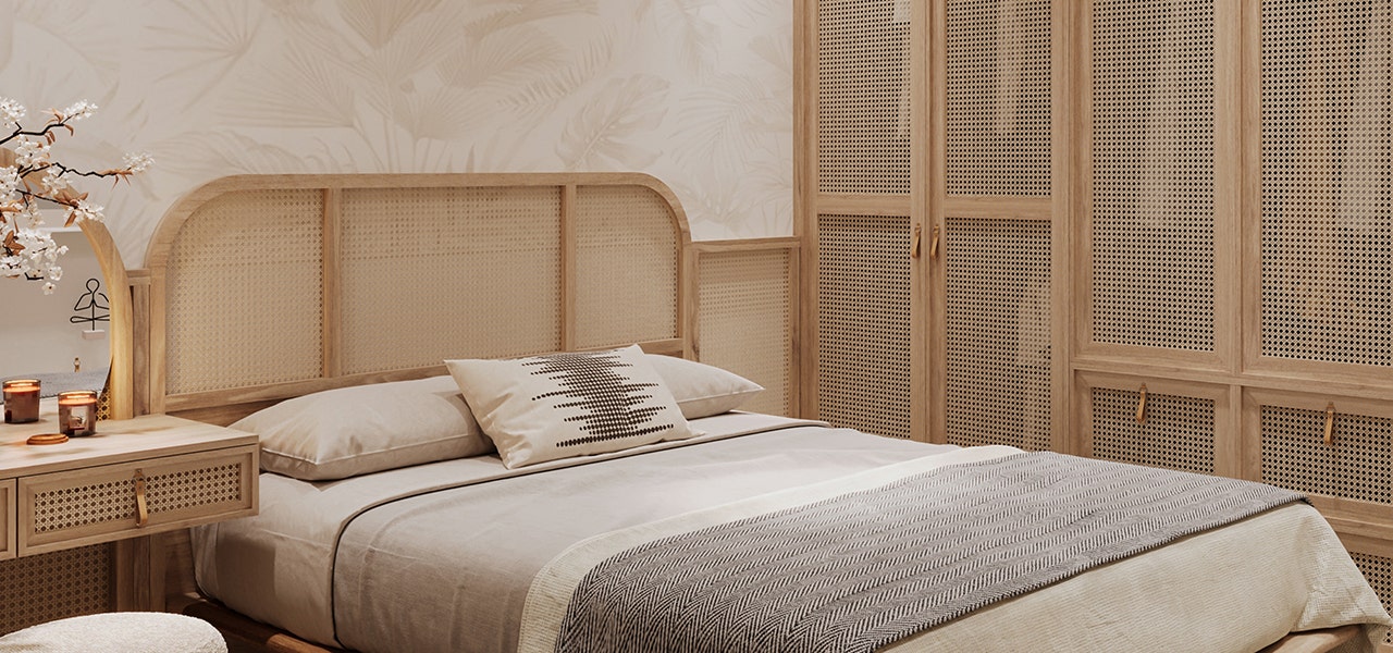 bedroom with rattan bedroom furniture set