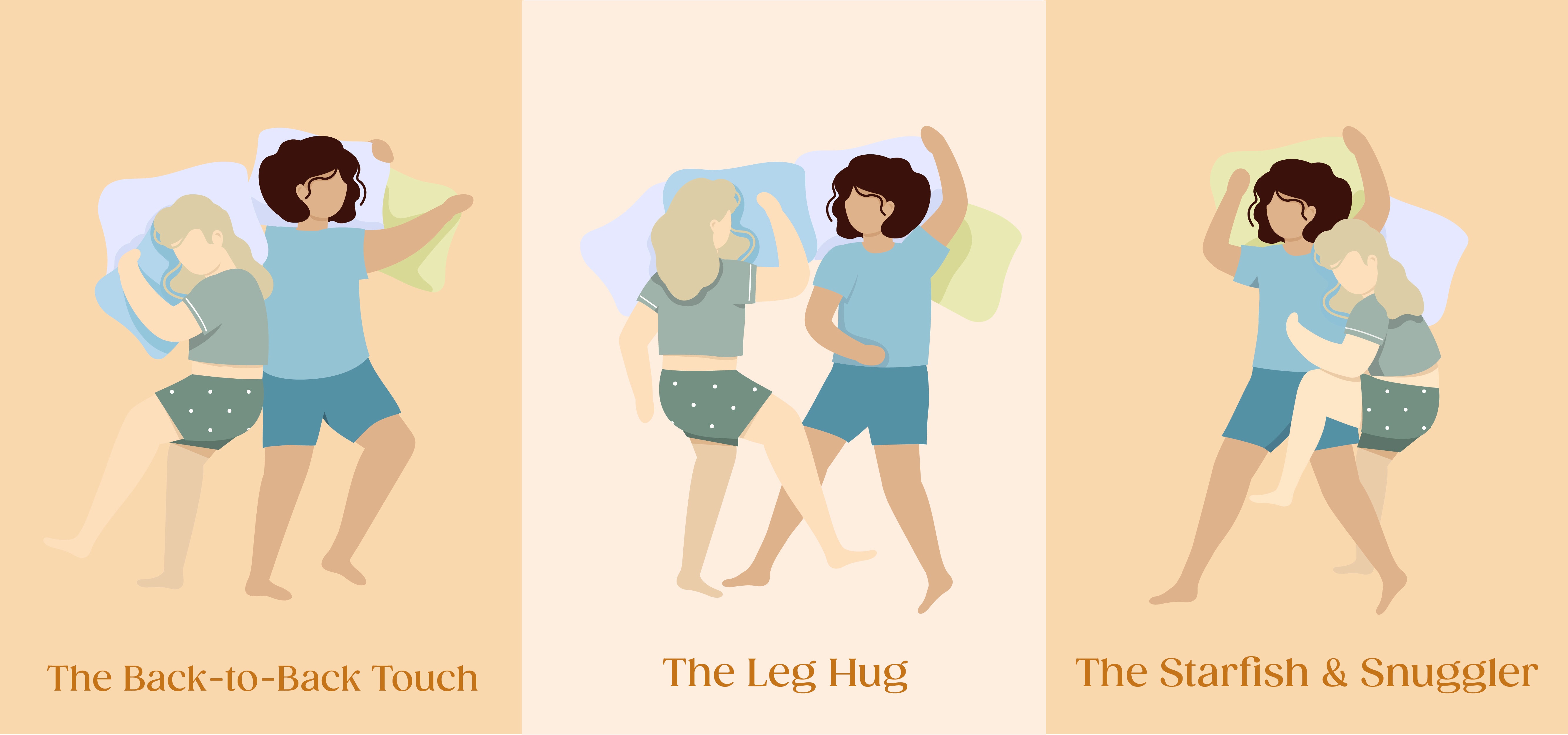 graphic depicting three different couple sleeping positions